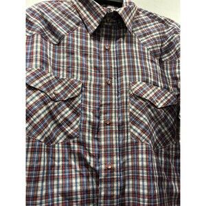 Classic Western Red Blue Plaid Snap Shirt Men’s M Long Sleeve Pearl Snaps